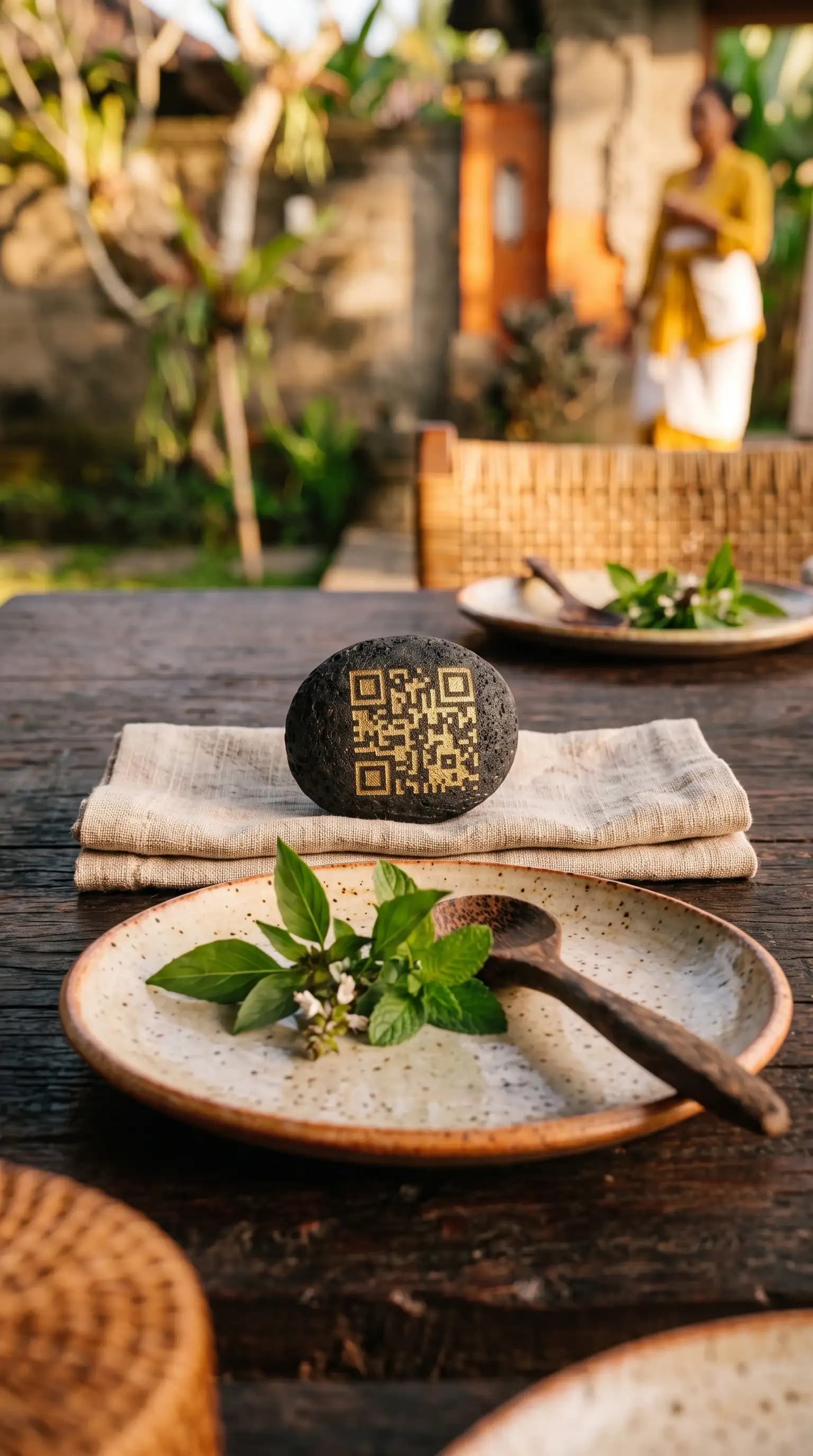 Support sur mesure en pierre naturelle, posé sur une table dressée